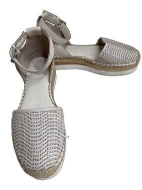 Vince Camuto Espadrille Sandals Woven Leather & Jute Ankle Strap Beige Size 7.5